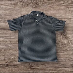 Footjoy FJ Navy Blue and White‎ Striped Pattern Golf Stretch Polo Mens Size XL